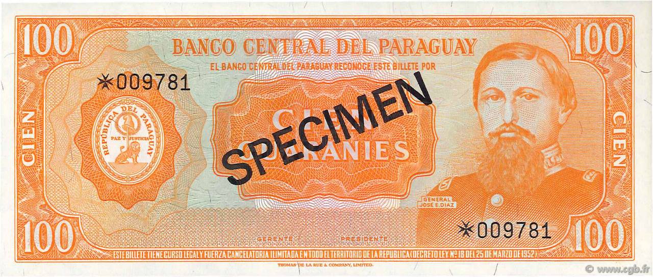 100 Guaranies Spécimen PARAGUAY  1979 P.CS1 q.FDC