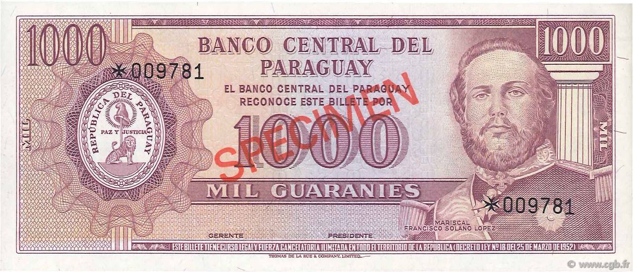 1000 Guaranies Spécimen PARAGUAY  1979 P.CS1 UNC-