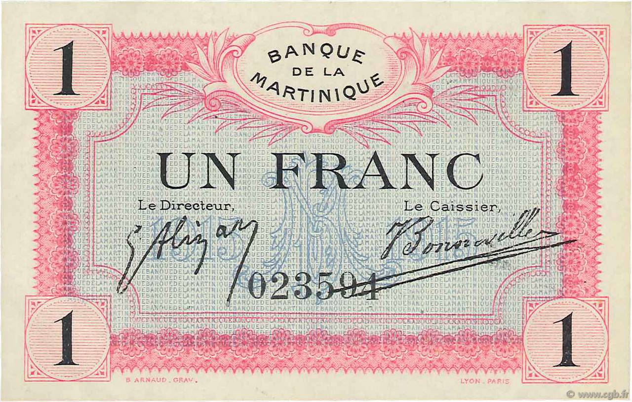 1 Franc MARTINIQUE  1915 P.10 VZ+