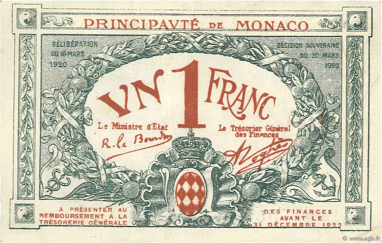 1 Franc MONACO  1920 P.05 XF+