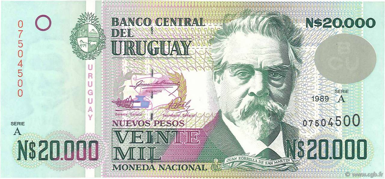 20000 Nuevos Pesos URUGUAY  1989 P.069a SC+