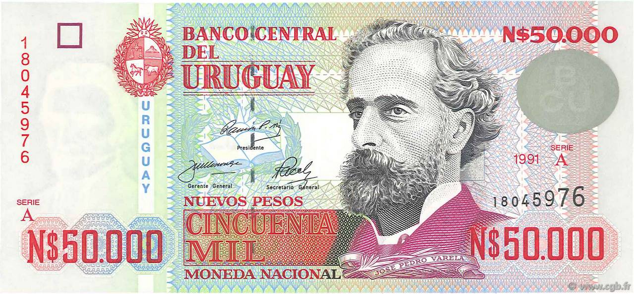 50000 Nuevos Pesos URUGUAY  1991 P.070b UNC-