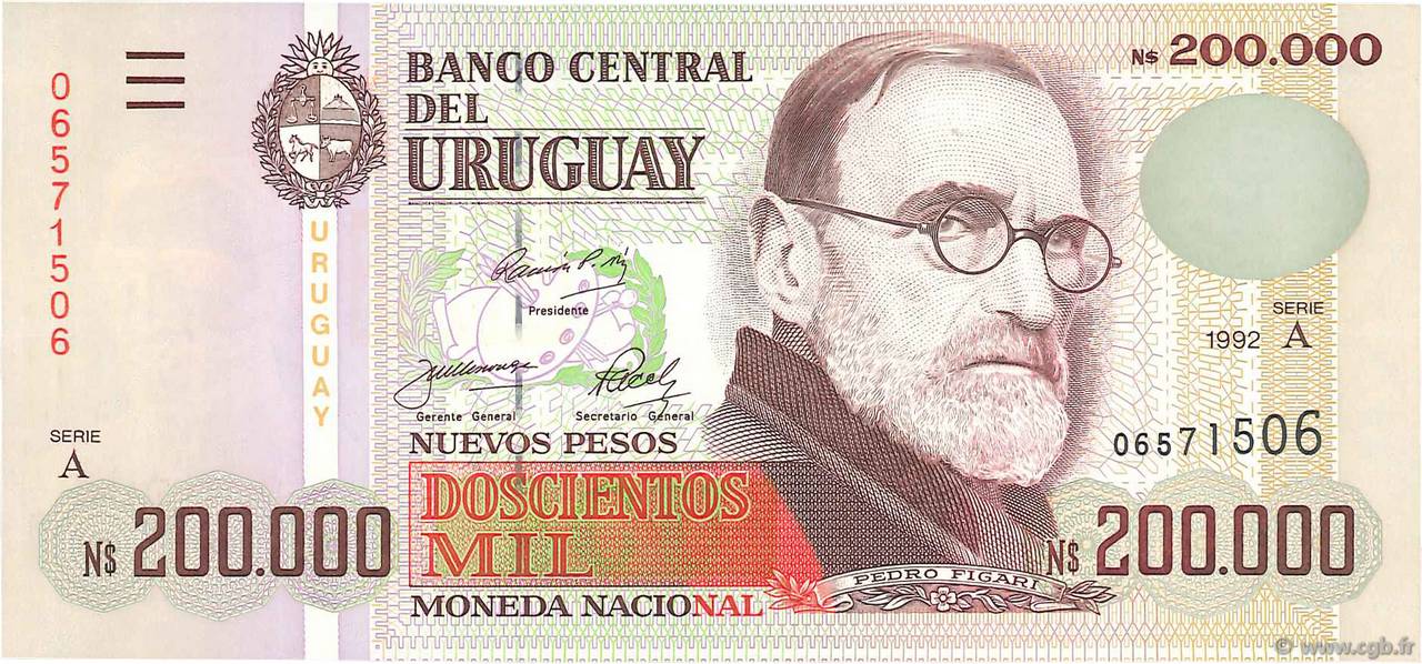 200000 Nuevos Pesos URUGUAY  1992 P.072a fST+