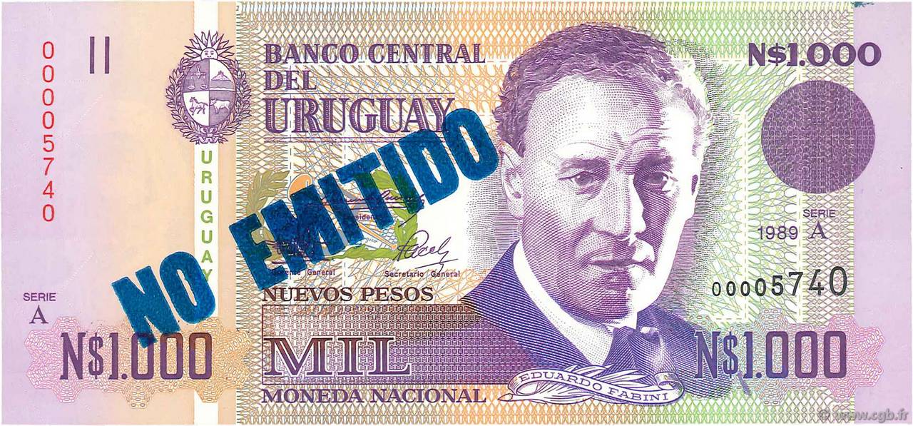 1000 Nuevos Pesos URUGUAY  1989 P.067A q.FDC