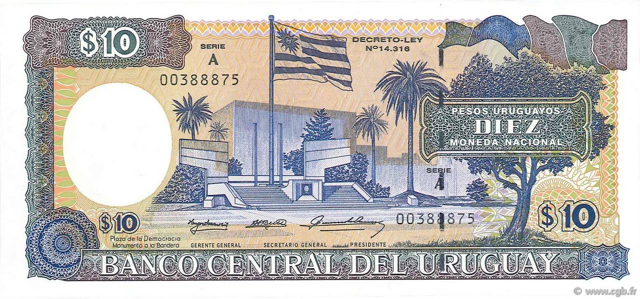 10 Pesos Uruguayos URUGUAY  1995 P.073Ba AU
