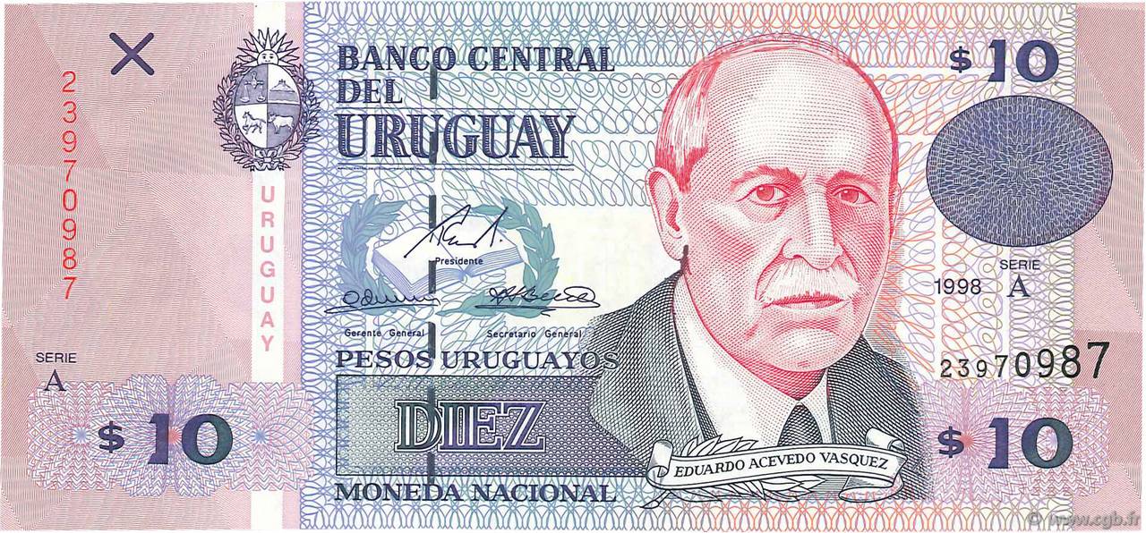 10 Pesos Uruguayos URUGUAY  1998 P.081a AU