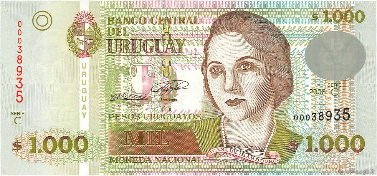 1000 Pesos Uruguayos URUGUAY  2008 P.091b ST
