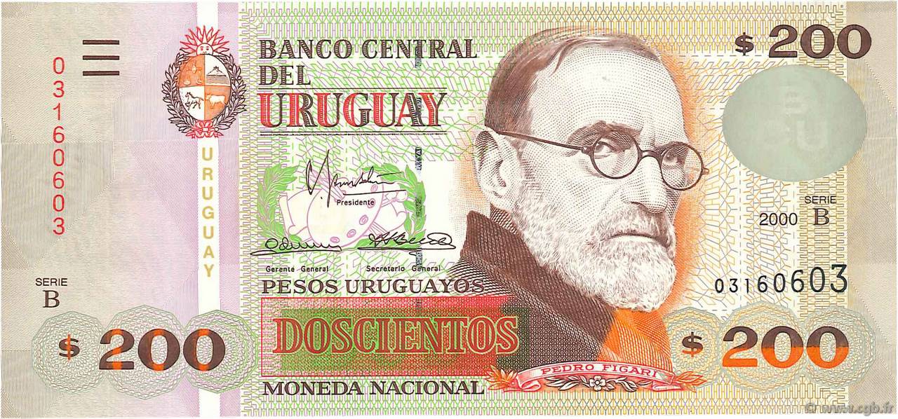 200 Pesos Uruguayos URUGUAY  2000 P.077b UNC-