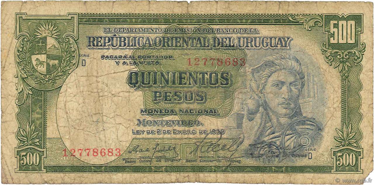 500 Pesos  URUGUAY  1967 P.044b q.B