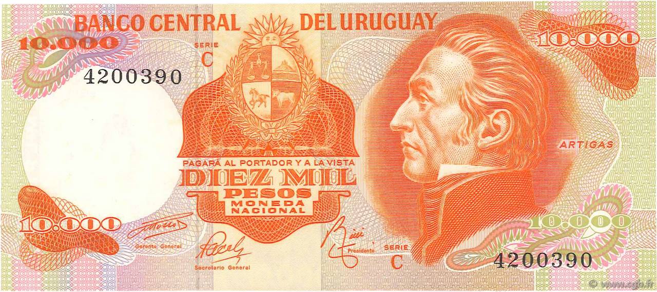 10000 Pesos  URUGUAY  1974 P.053c FDC