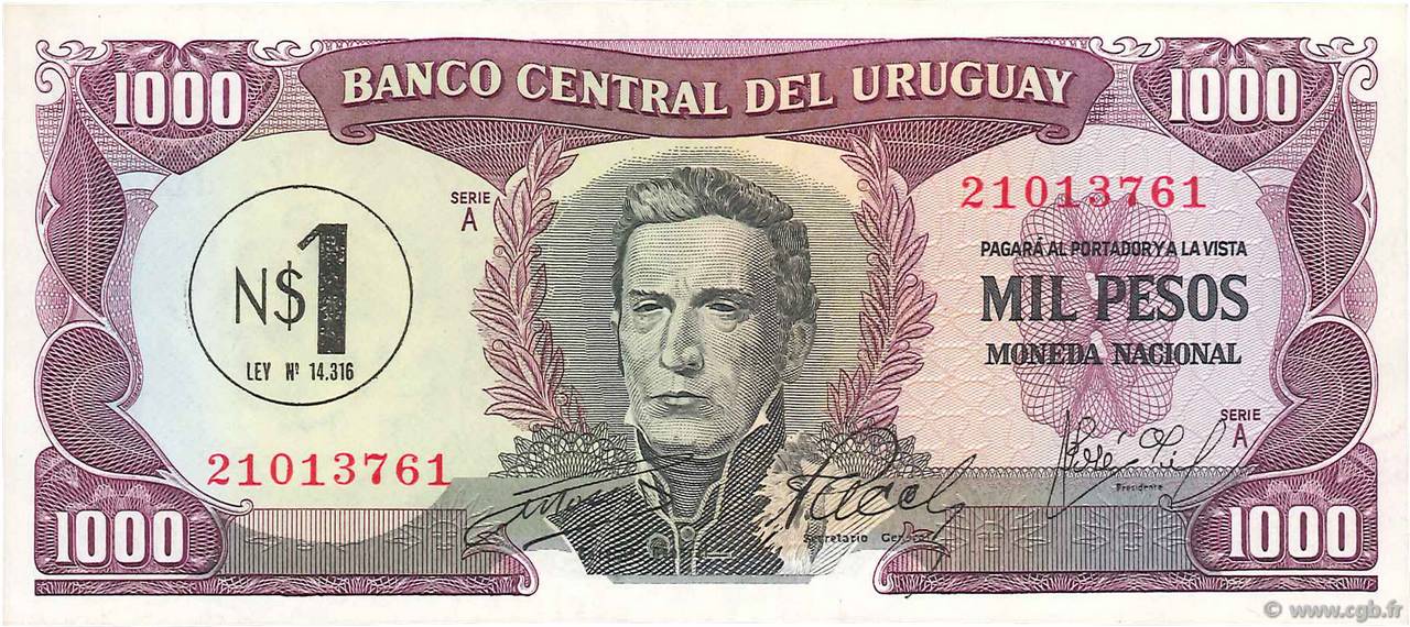 1 Nuevo Pesos sur 1000 Pesos URUGUAY  1975 P.055 FDC