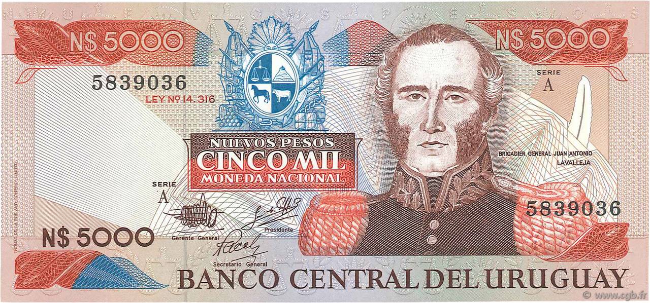 5000 Nuevos Pesos URUGUAY  1983 P.065a UNC