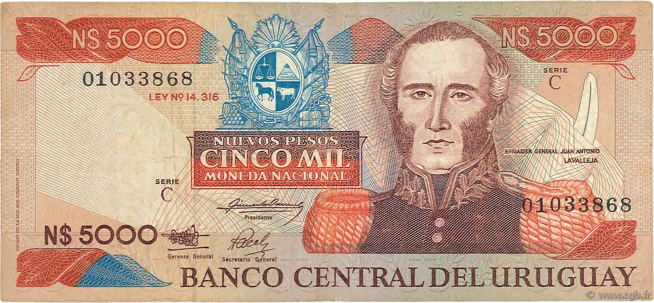 5000 Nuevos Pesos URUGUAY  1983 P.065a BC+