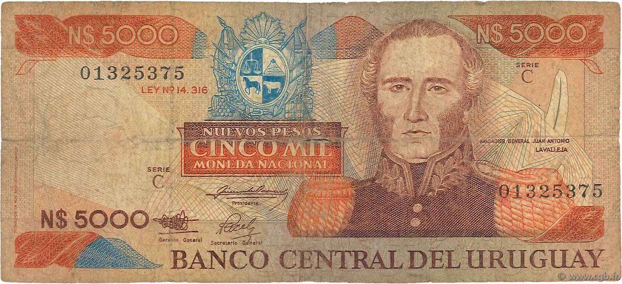 5000 Nuevos Pesos URUGUAY  1983 P.065a q.B