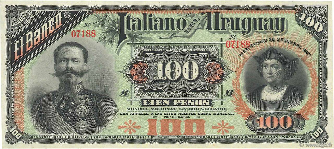 100 Pesos URUGUAY  1887 PS.215 q.FDC