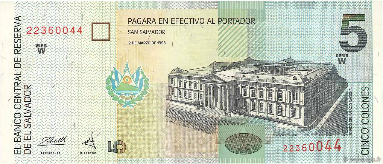 5 Colones EL SALVADOR  1998 P.147b EBC