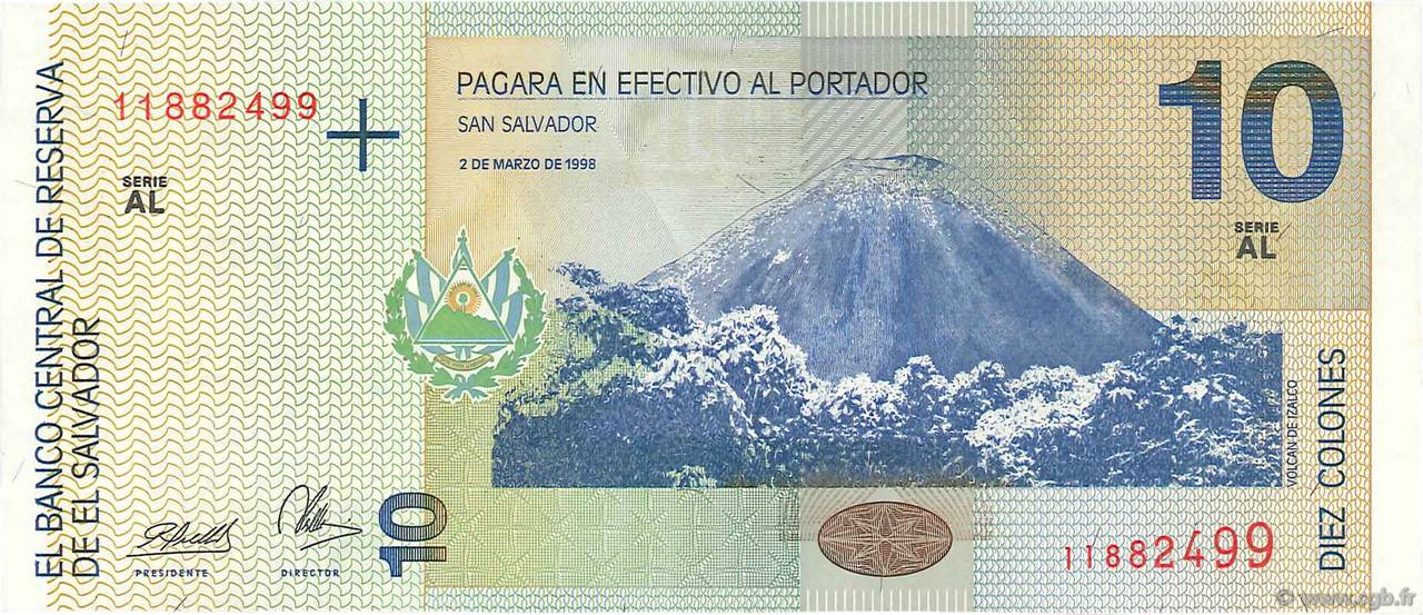 10 Colones EL SALVADOR  1998 P.148b q.FDC