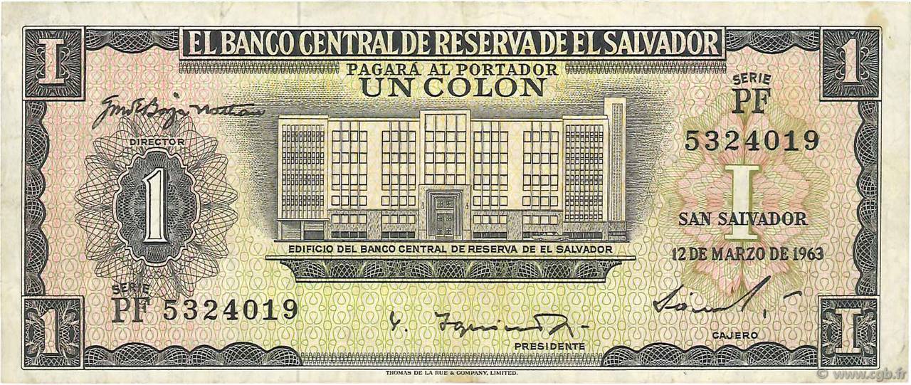 1 Colon EL SALVADOR  1963 P.100a MB