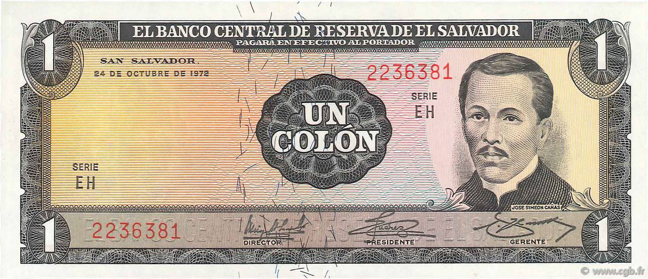 1 Colon EL SALVADOR  1972 P.115a ST