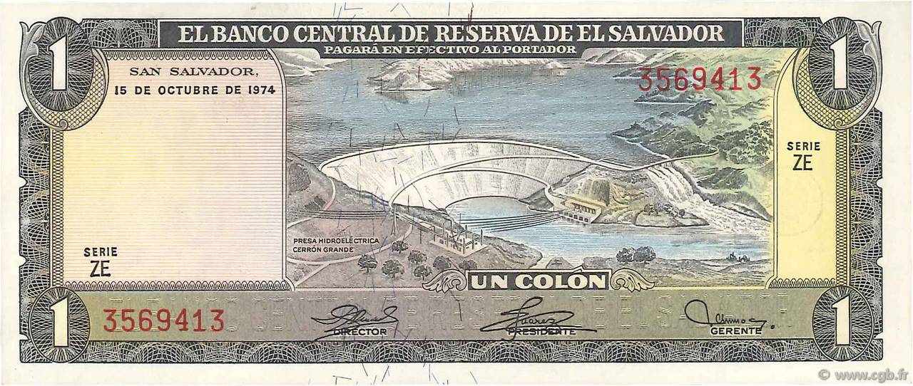 1 Colon EL SALVADOR  1974 P.120 UNC