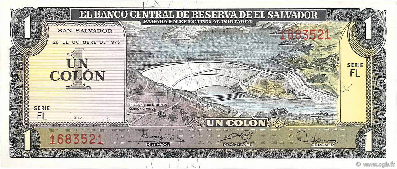 1 Colon EL SALVADOR  1976 P.123a UNC
