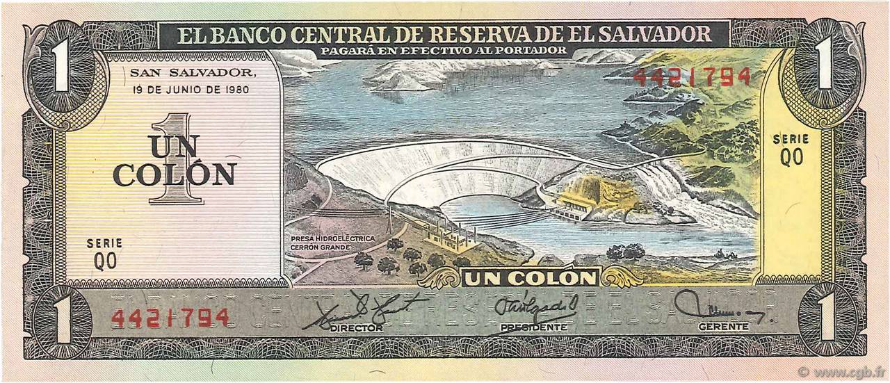 1 Colon EL SALVADOR  1978 P.125b VF