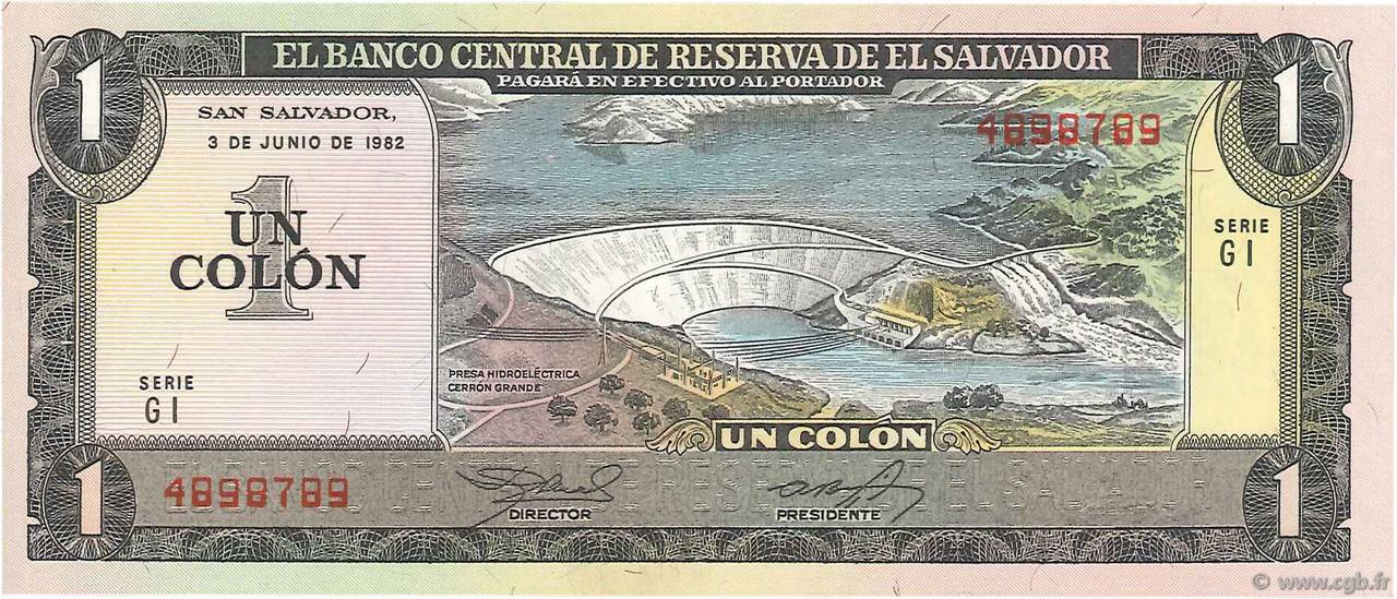 1 Colon EL SALVADOR  1982 P.133Aa UNC