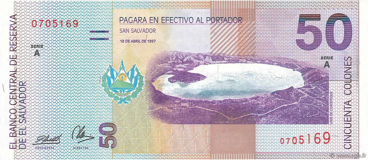 50 Colones EL SALVADOR  1997 P.150a q.FDC