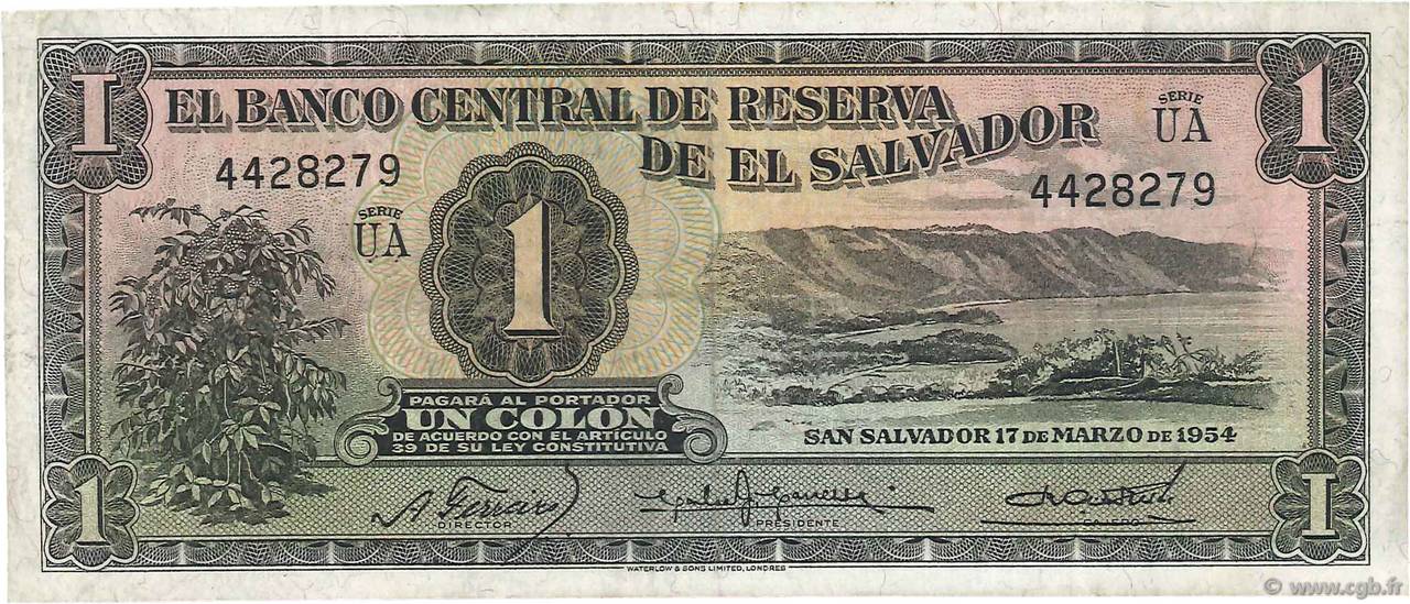 1 Colon EL SALVADOR  1954 P.087 BC