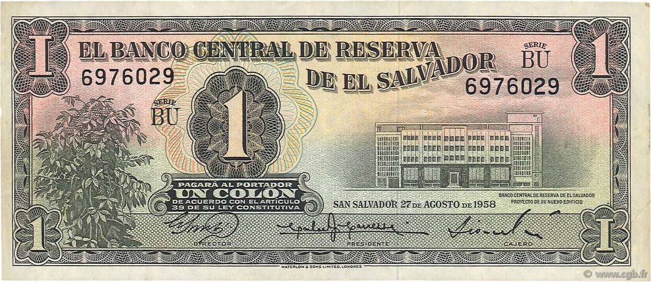 1 Colon EL SALVADOR  1958 P.090b BB