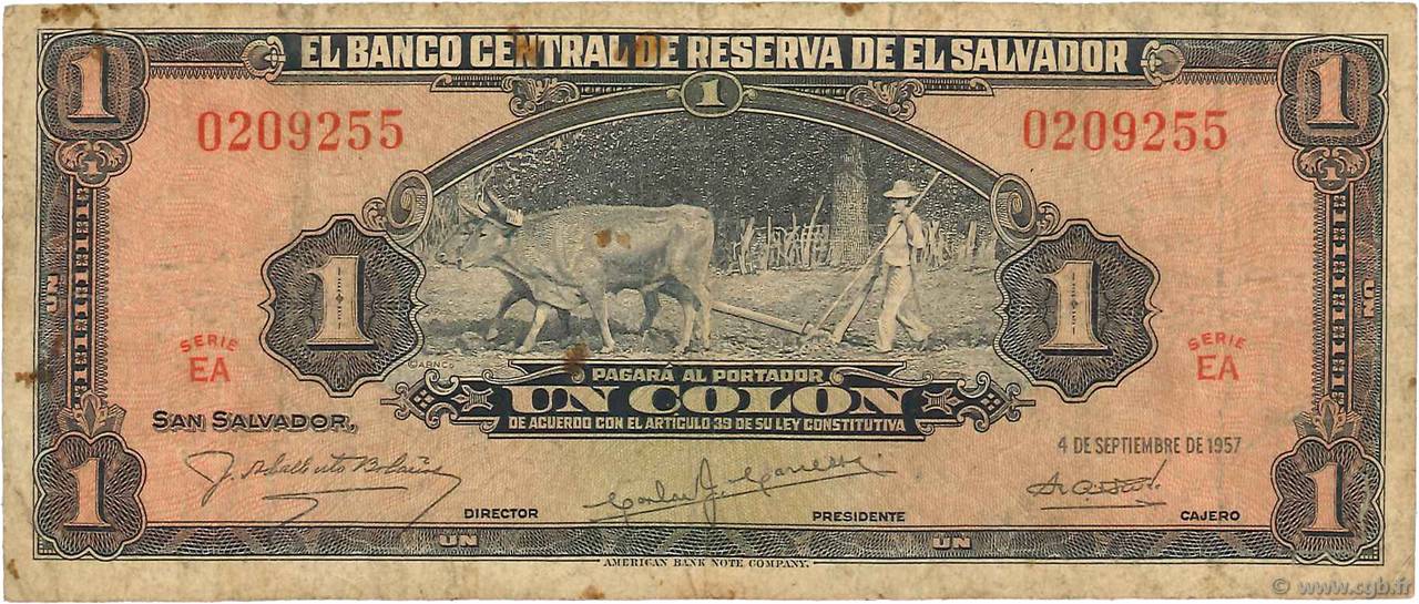 1 Colon EL SALVADOR  1957 P.093a B