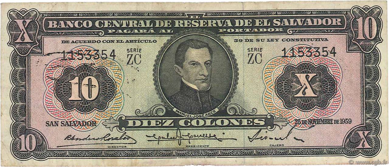 10 Colones EL SALVADOR  1959 P.099 F
