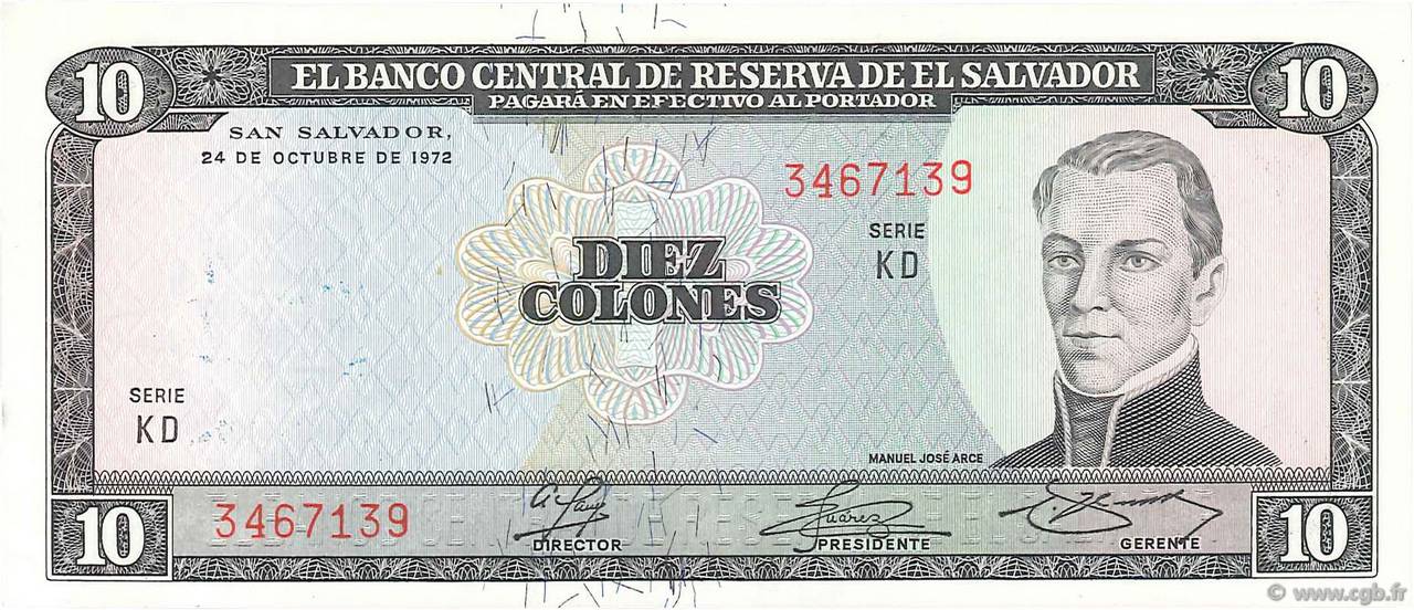 10 Colones EL SALVADOR  1972 P.118a q.FDC
