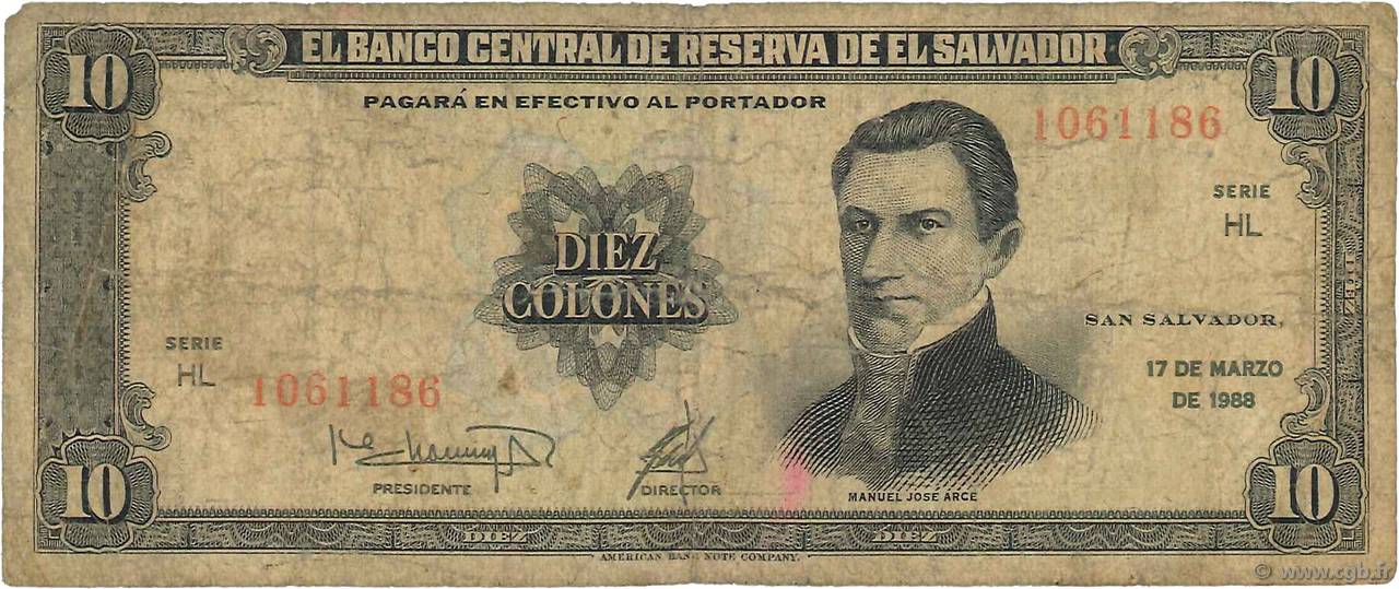 10 Colones EL SALVADOR  1988 P.135b q.B