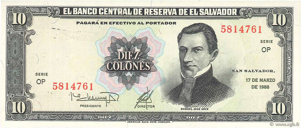 10 Colones EL SALVADOR  1988 P.135b FDC