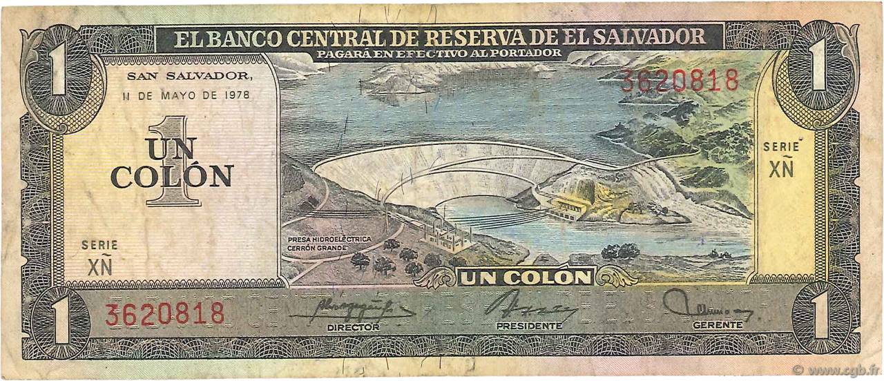 1 Colon EL SALVADOR  1977 P.125a BC