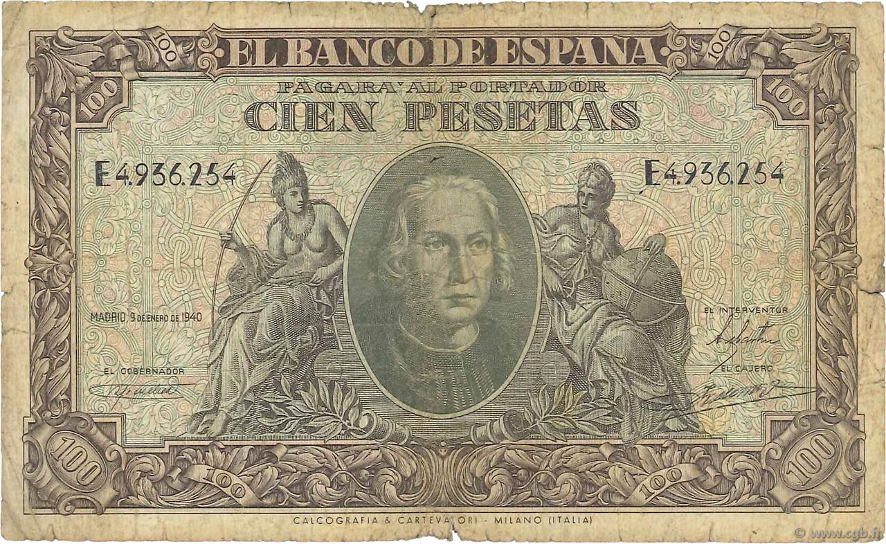 100 Pesetas SPAIN  1940 P.118a G