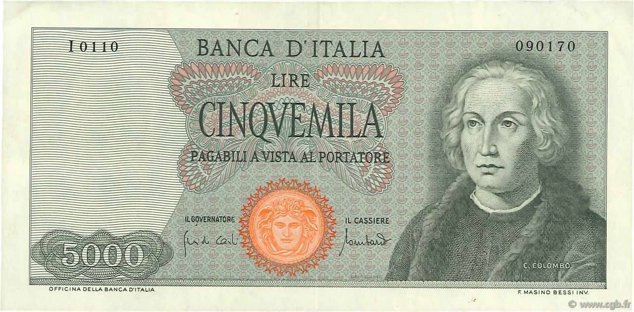 5000 Lire ITALIEN  1970 P.098c fVZ