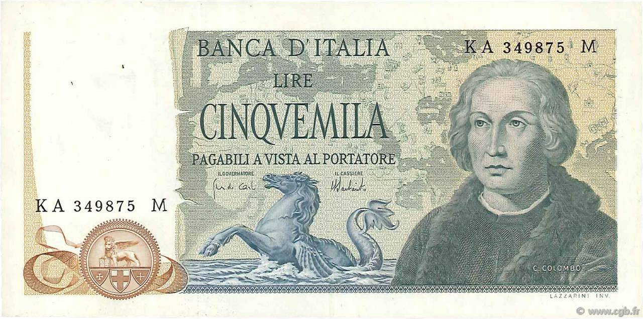 5000 Lire ITALIEN  1973 P.102b fVZ