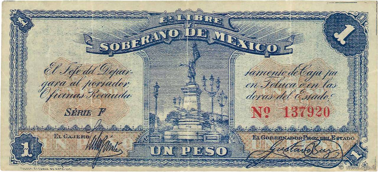 1 Peso MEXICO Toluca 1915 PS.0881 MBC