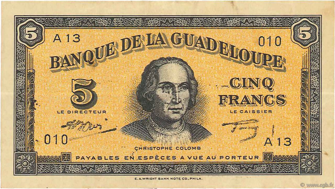 5 Francs GUADELOUPE  1942 P.21b q.SPL