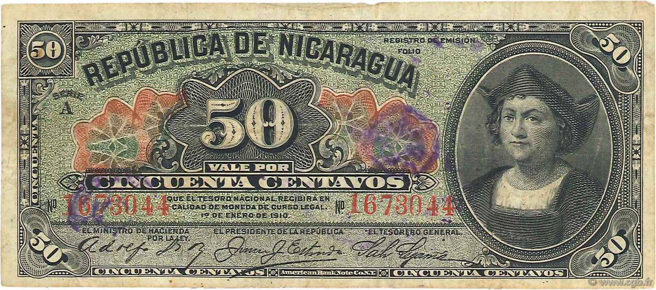50 Centavos NICARAGUA  1910 P.043b TB