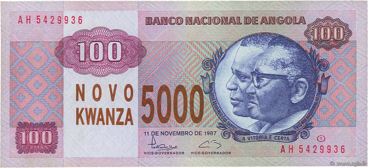 5000 Novo Kwanza sur 100 Kwanzas ANGOLA  1987 P.125 EBC