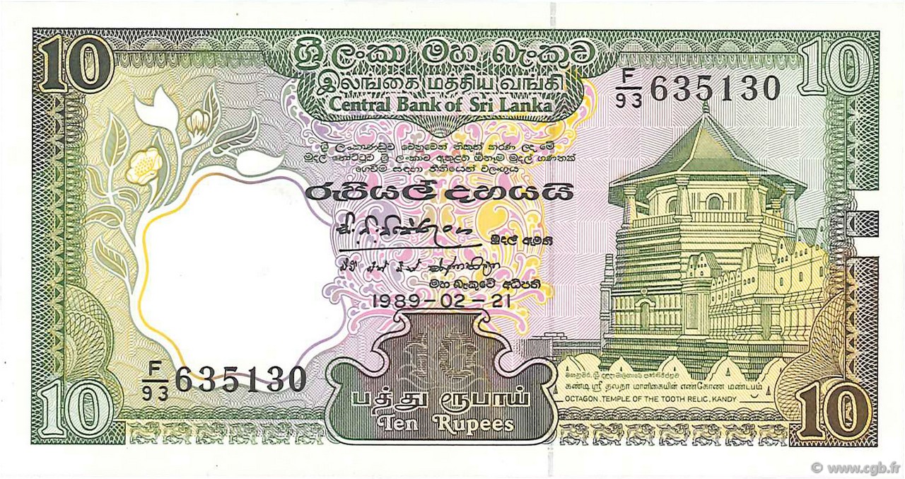 10 Rupees SRI LANKA  1989 P.096d UNC-
