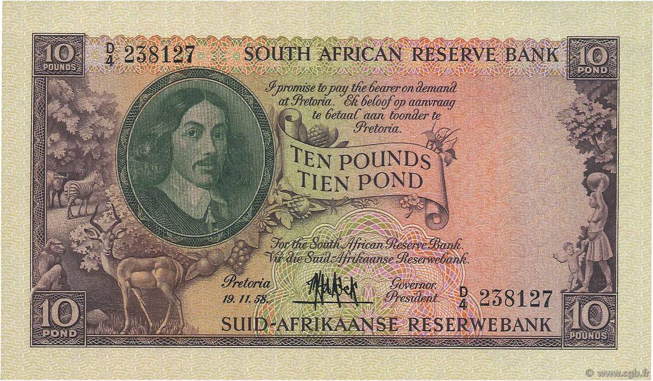 10 Pounds SUDAFRICA  1958 P.098 SPL+