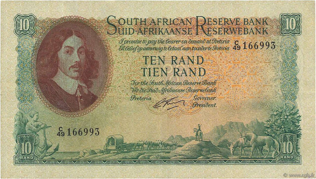 10 Rand SOUTH AFRICA  1962 P.106b VF