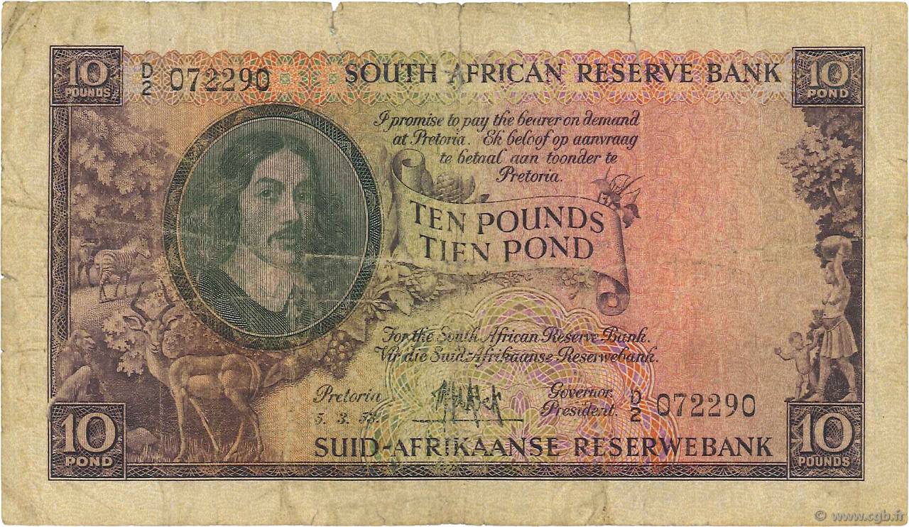 10 Pounds SOUTH AFRICA  1953 P.098 G