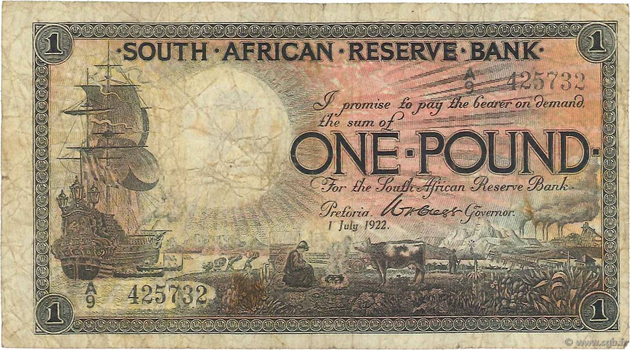 1 Pound SOUTH AFRICA  1922 P.075 G