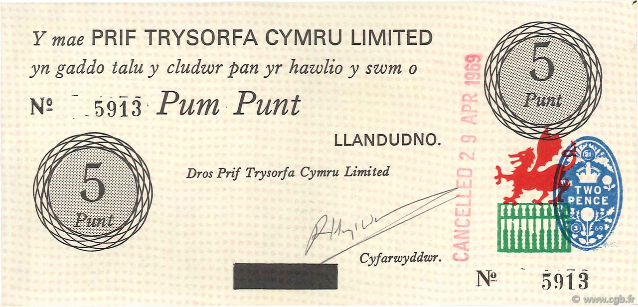 5 Punt WALES  1969 P.-- FDC