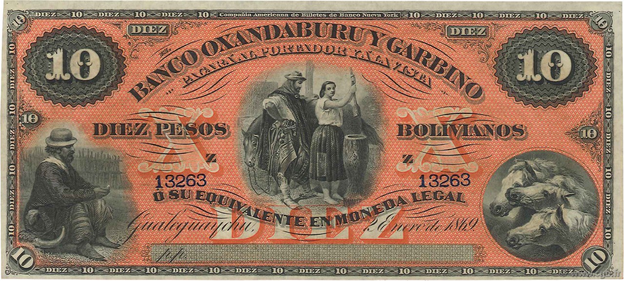 10 Pesos Bolivianos ARGENTINIEN  1869 PS.1784r ST